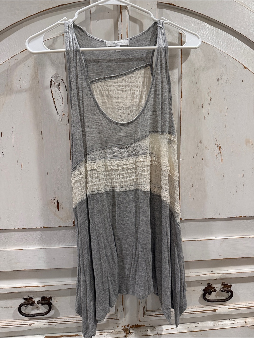 Mystree Gray and Cream Layered Scoop Neck Tunic